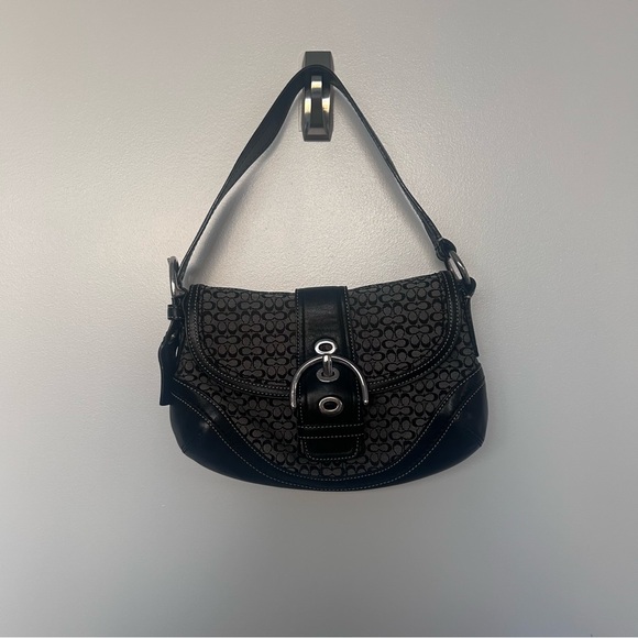 Coach F10925 Vintage Soho Black & Grey Leather & Signature C Mini Flap Bag - Picture 5 of 5